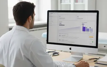 Medico che usa justmum dal browser su computer